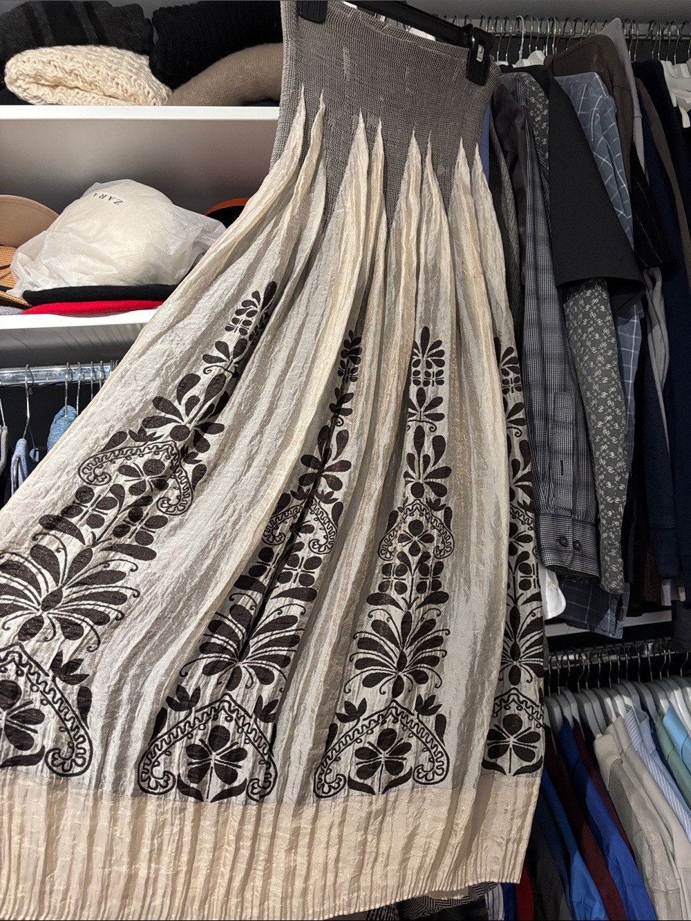 Lapis Cream Maxi Skirt with Black Floral Print